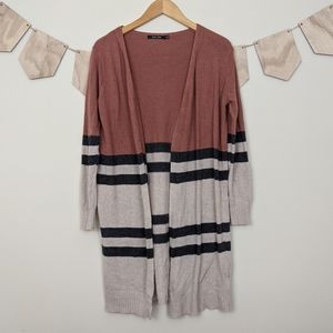 Doe and Rae Long Sleeve Striped Tan Rust Cardigan